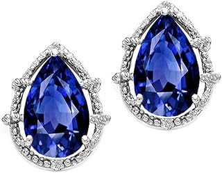 Pear Shape 10x7mm Created Blue Sapphire Earrings 14 kt White Gold