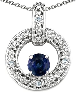 Round 4 mm Genuine Sapphire Round Circle Pendant Necklace 14 kt Yellow Gold