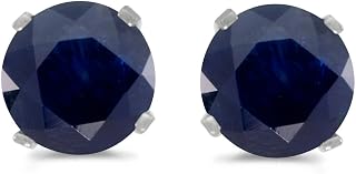 1 Carat Total Weight Natural Round Sapphire Stud Earrings Set in 14k White Gold