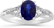 14k White Gold Oval Sapphire And Diamond Ring
