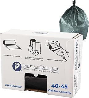 Inteplast 40-45 Gallons Trash Can Liner, 40 x 46 inches, Black, 150 Count