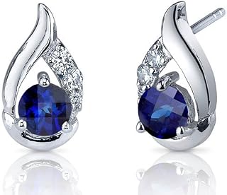 Lab Grown Blue Sapphire Teardrop Stud Earrings 925 Sterling Silver