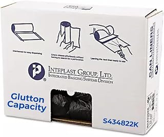 Inteplast Glutton Trash Can Liner, 43x48 Inches, Black, 150 Count