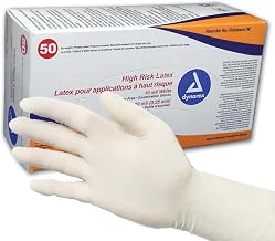 Dynarex High Risk Latex Exam Gloves, White 10 mil, Large, Box/50