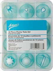 Ateco 12 Piece Cake Decorating Tube Set, High Impact Plastic Tubes in Storage Box,Silver