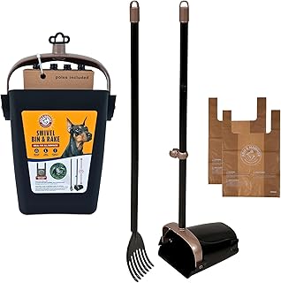 Arm & Hammer Swivel Bin & Rake Dog Pooper Scooper, Includes 2 Waste Bags