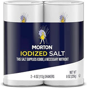 Morton Iodized Salt Shaker, (8 oz) 2-pack, Supplies Iodide, Table Salt, Great for Camping, Pantry Essential