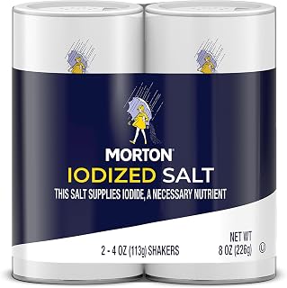 Morton Iodized Salt Shaker, (8 oz) 2-pack, Supplies Iodide, Table Salt, Great for Camping, Pantry Essential