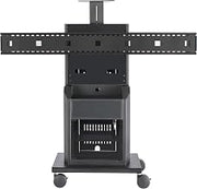 RPS-800L Mobile Cart for Dual 80" Displays, 300 lbs. Load Capacity, One Interior Shelf, Adjustable Videoconferencing Camera Shelf, Tempered Tinted Locking Glass Door, 6-Port Surge Protector