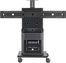 RPS-800L Mobile Cart for Dual 80" Displays, 300 lbs. Load Capacity, One Interior Shelf, Adjustable Videoconferencing Camera Shelf, Tempered Tinted Locking Glass Door, 6-Port Surge Protector