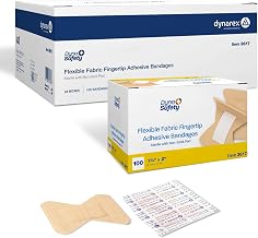 Dynarex Sterile Adhesive Fabric Bandages – 1.75" x 2" Flexible Wound Dressing for Fingertip Minor Cuts, Breathable Material, Secure Fit with Non-Stick Pad, Case of 24 Boxes, 100 per Box