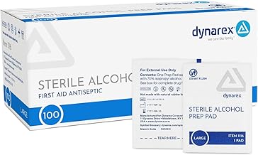 Dynarex DynaSafety Sterile Alcohol Prep Pads - Large - 70% Isopropyl Alcohol, Individually Wrapped, Soft Cleaning Wipes - 100 per Box