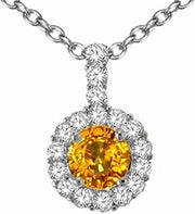 Round 5 mm Genuine Yellow Sapphire Pendant Necklace 14 kt White Gold
