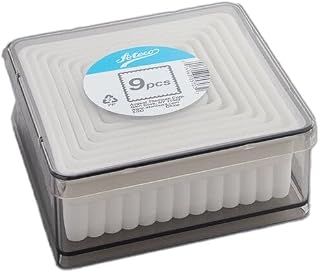 Ateco 5703 Fluted Edge Square Cutter Set in Graduated Sizes, Durable, Food-Safe Plastic, 9 Pc Set, White