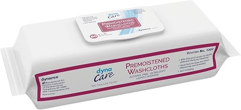 Dynarex Personal Cleansing Washcloth - Pre-Moistened Wet Wipes with Lanolin & Aloe Vera - Disposable Sheets for Incontinence, Personal Care, Make-Up Removal, 1 Refill Pack of 50 Wipes