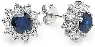 PassionGems 1.5 ct Ceylon blue Sapphire and diamond earrings 14k