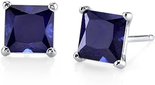 14K White Gold Lab Grown Blue Sapphire Stud Earrings 2.75ct Princess