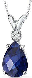 14K White Gold Lab Grown Blue Sapphire Diamond Teardrop Pendant