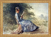 Hugh Newell Seated Girl Reading - 18" x 27" Premium Canvas Print with Antique Gold Finish Frame