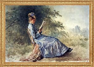 Hugh Newell Seated Girl Reading - 18" x 27" Premium Canvas Print with Antique Gold Finish Frame