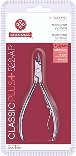 Cuticle Nipper Super Sharp - MUNDIAL 522-AP - Cuticle Trimmer for Manicure Kit and Pedicure Tools, Carbon Steel Handlee with Durable Spring. Tip Guard Included