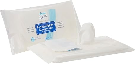 Dynarex DynaCare Flushable Wipes, Wet Bathroom Hygiene Wipes for Adults, Alcohol Free, Safe for Sewers and Septic Systems, 9” x 13” Wipes, 1 Tub of 24 Wipes