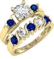 Dazzlingrock Natural Blue & White Sapphire 3 Stone Engagement Ring Set