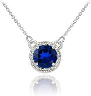 14k White Gold Diamond-Accented Natural Blue Sapphire Solitaire Necklace
