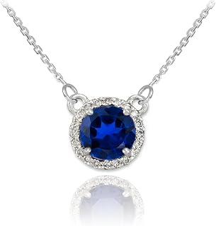 14k White Gold Diamond-Accented Natural Blue Sapphire Solitaire Necklace
