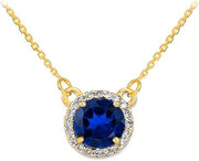 14k Yellow Gold Diamond-Accented Natural Blue Sapphire Solitaire Necklace