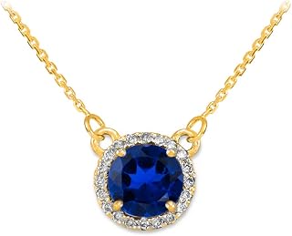 14k Yellow Gold Diamond-Accented Natural Blue Sapphire Solitaire Necklace