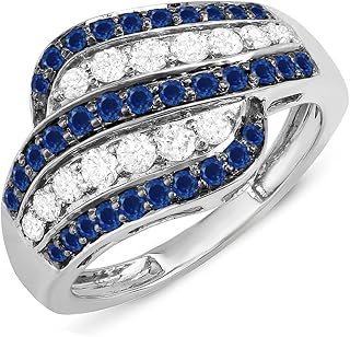 Dazzlingrock Round Blue Sapphire & White Diamond Womens Cocktail Right Hand