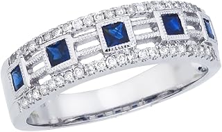 14k White Gold Princess Sapphire Band Ring