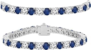 Dazzlingrock Cut Real Blue Sapphire & White Diamond Womens Tennis Bracelet