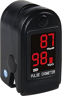 Concord Basics Fingertip Pulse Oximeter - Blood Oxygen Saturation Monitor with Carrying Case, Batteries, Silicone Cover & Lanyard - Easy to Use, Accurate SpO2 & Pulse Measurement (Black)