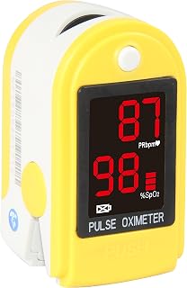 Concord Basics Fingertip Pulse Oximeter - Blood Oxygen Saturation Monitor with Carrying Case, Batteries, Silicone Cover & Lanyard - Easy to Use, Accurate SpO2 & Pulse Measurement (Yellow)