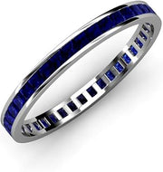 Blue Sapphire Princess Cut Channel Set Eternity Band 1.62 ctw-1.91 ctw 14K White Gold