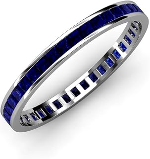 Blue Sapphire Princess Cut Channel Set Eternity Band 1.62 ctw-1.91 ctw 14K White Gold