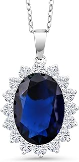 Oval Blue Simulated Sapphire Pendant Necklace For Women