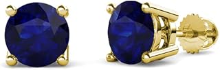 Blue Sapphire Four Prong Solitaire Stud Earrings 0.53 ctw 14K Yellow Gold