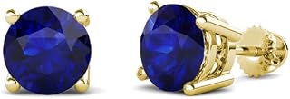 Blue Sapphire Four Prong Solitaire Stud Earrings 1.05 ctw 14K Yellow Gold