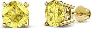 Yellow Sapphire Four Prong Solitaire Stud Earrings 0.53 ctw 14K Yellow Gold