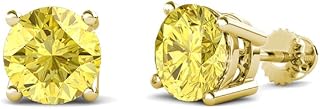 Lab Created Yellow Sapphire Four Prong Solitaire Stud Earrings 1.05 ctw 14K Yellow Gold