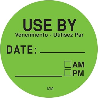 DayMark IT112433 MoveMark "USE BY" Trilingual Removable Label, 1.5" Circle, Green, (Roll of 500)