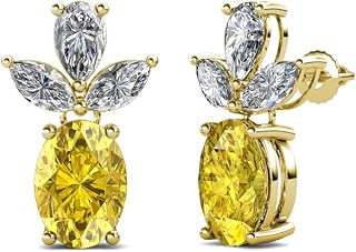 Oval Yellow Sapphire & Natural Diamond Dangling Stud Earrings 2.51 ctw 14K Yellow Gold