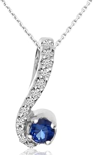 14k White Gold Sapphire and Diamond Pendant with 18" Chain