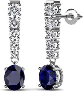 Oval Blue Sapphire & Diamond Journey Dangle Earrings 1.46 ctw 14K White Gold