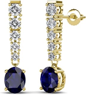 Oval Blue Sapphire & Diamond Journey Dangle Earrings 1.46 ctw 14K Yellow Gold