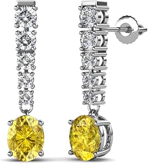 Oval Yellow Sapphire & Diamond Journey Dangle Earrings 1.34 ctw 14K White Gold