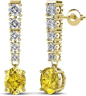 Oval Yellow Sapphire & Diamond Journey Dangle Earrings 1.34 ctw 14K Yellow Gold